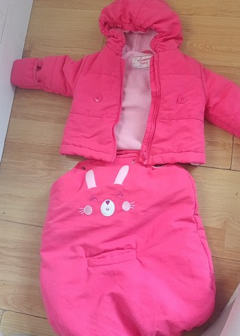 Kız Bebek Pembe Kapüşonlu Kar Tulumu - Görsel 3