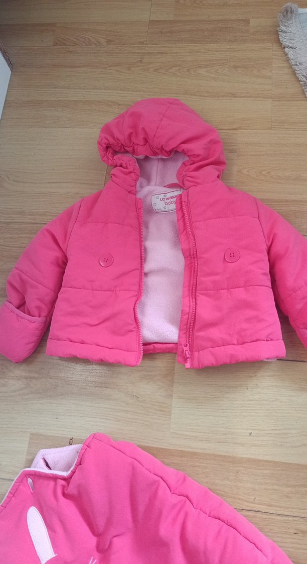 Kız Bebek Pembe Kapüşonlu Kar Tulumu - Görsel 4