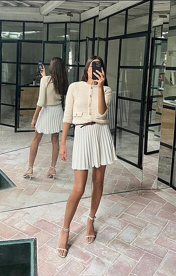 Zara kemerli pilili mini etek