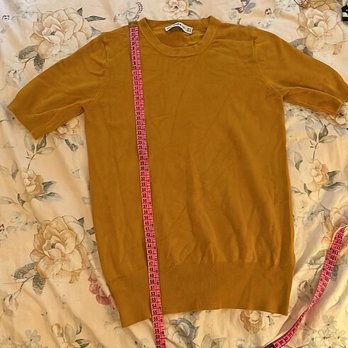 s Beden turuncu Renk Zara kısa kollu triko hardal rengi tişört