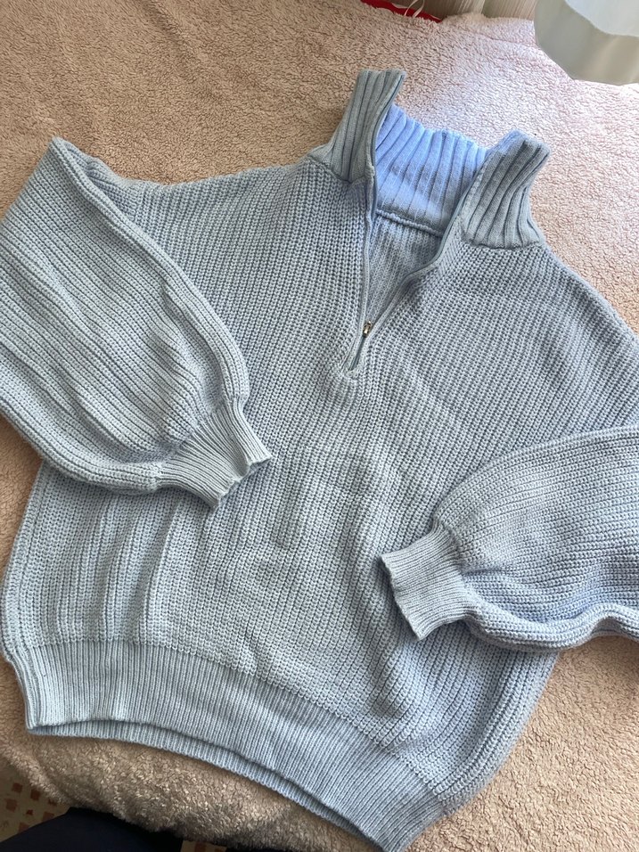 Mavi Triko Kadın Kazak, Uzun Kollu, V Yaka - Görsel 2