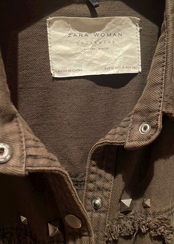 Düğmeli haki Nakışlı Kadın Kot Ceketi - Görsel 3