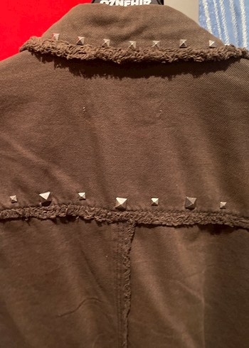 Düğmeli haki Nakışlı Kadın Kot Ceketi - Görsel 5