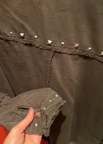 Düğmeli haki Nakışlı Kadın Kot Ceketi - Görsel 6