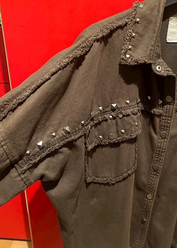 Düğmeli haki Nakışlı Kadın Kot Ceketi - Görsel 2