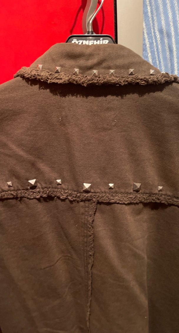 Düğmeli haki Nakışlı Kadın Kot Ceketi - Görsel 5