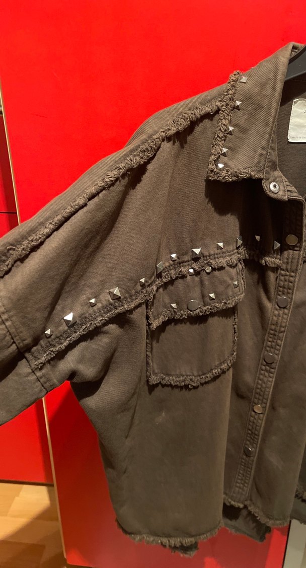 Düğmeli haki Nakışlı Kadın Kot Ceketi - Görsel 2