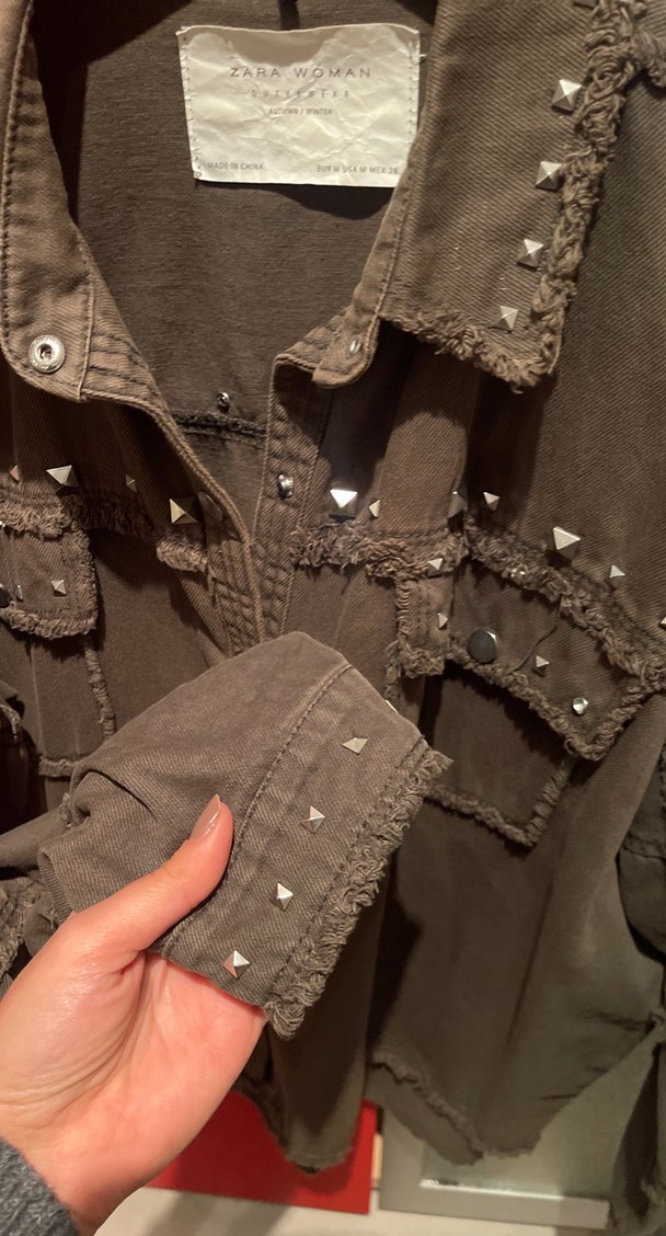 Düğmeli haki Nakışlı Kadın Kot Ceketi - Görsel 4