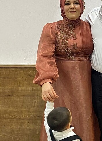 44 Beden turuncu Renk abiye elbise