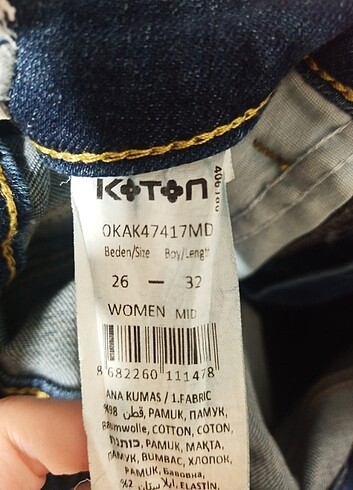 26 Beden çeşitli Renk Koton jean