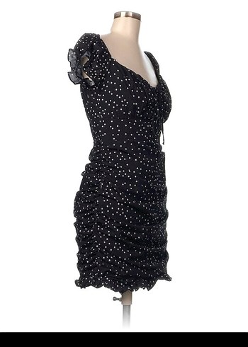 Puantiye Desenli Siyah Mini Elbise - Görsel 3