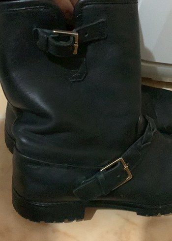 Massimo Dutti Massimo dutti Siyah Deri Tokalı Biker Bot
