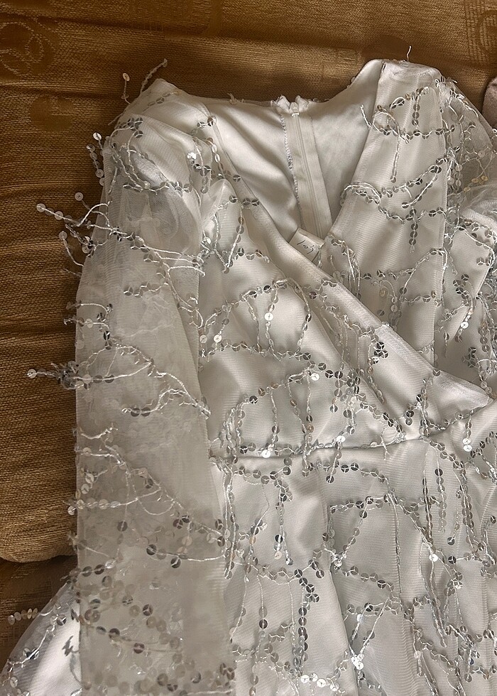 Beyaz nikah elbisesi pullu payetli parlak Bride to be - Görsel 2