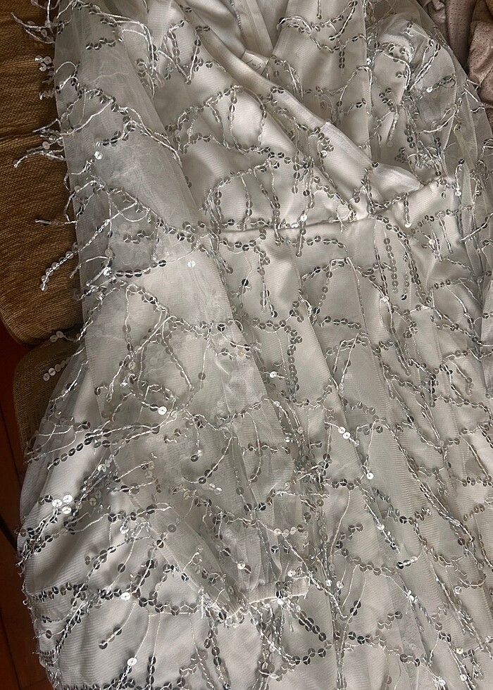 Beyaz nikah elbisesi pullu payetli parlak Bride to be - Görsel 3