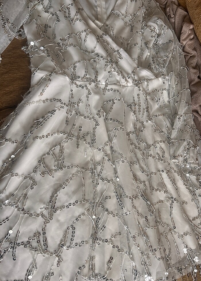 Beyaz nikah elbisesi pullu payetli parlak Bride to be - Görsel 4