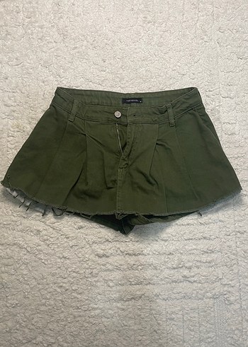 Düğmeli Khaki Mini short Etek