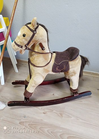 Ahşap Tabanlı Kahverengi Peluş Sallanan At - Görsel 2