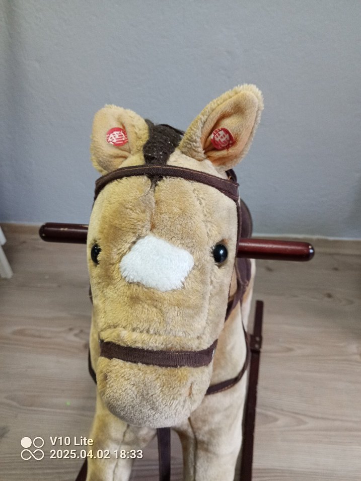 Ahşap Tabanlı Kahverengi Peluş Sallanan At - Görsel 3