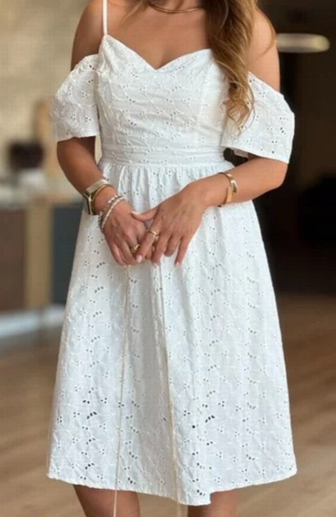 Dantel Detaylı Beyaz Mini Elbise - Görsel 3