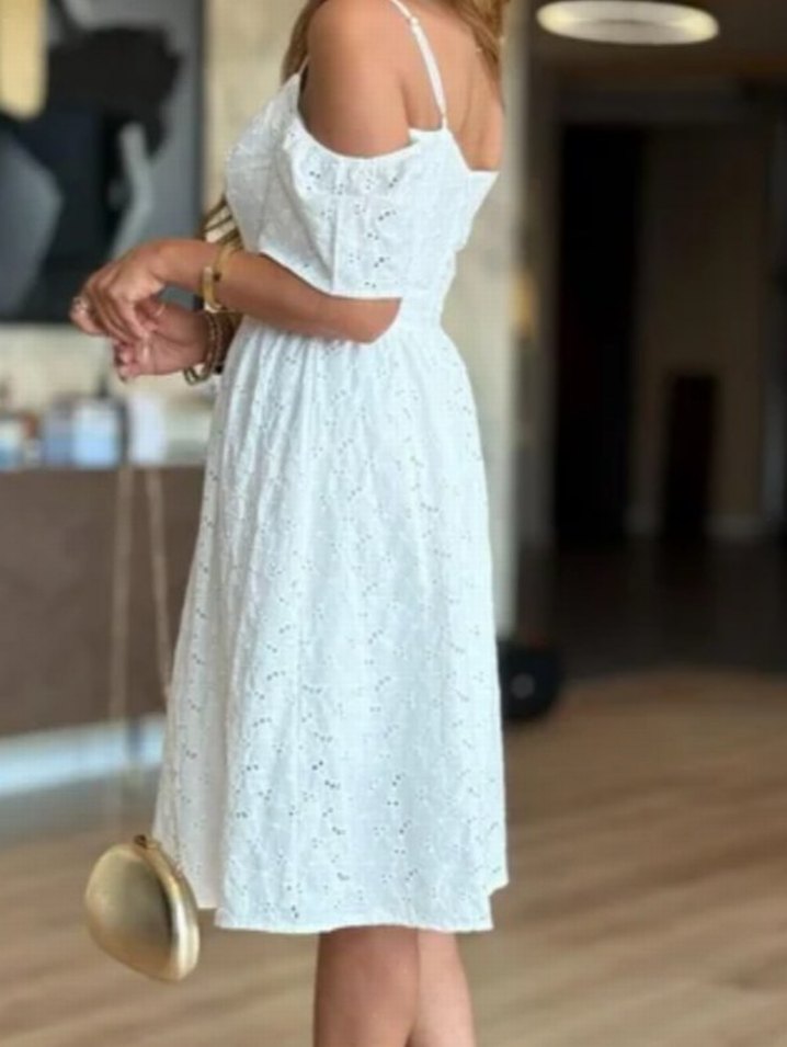 Dantel Detaylı Beyaz Mini Elbise - Görsel 2