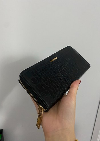 Beden siyah Renk Mango Siyah Kroko Desenli Kadın Cüzdan