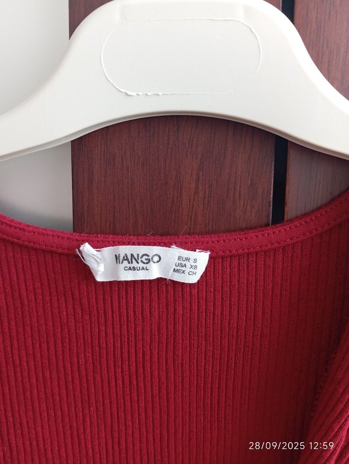 Kırmızı V Yaka Drapeli Kadın Bluz - Görsel 5