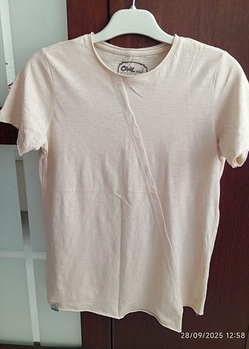 çocuk Bej Kısa Kollu Keten Tişört - Görsel 6