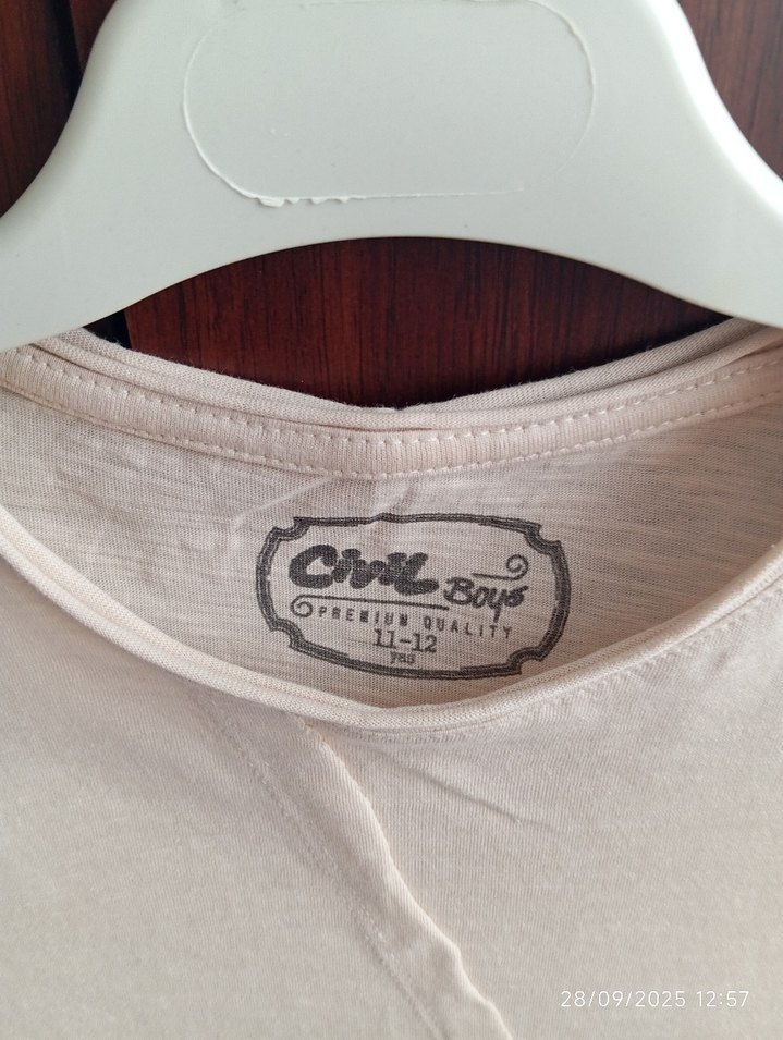 çocuk Bej Kısa Kollu Keten Tişört - Görsel 3