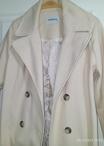 Bej Uzun Kemerli Kadın Kaban - Görsel 3