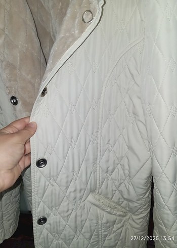 Düğmeli Beyaz Kadın mont ceket - Görsel 7