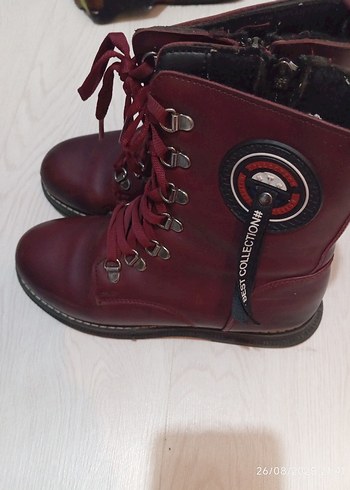 Bordo Deri Tokalı Biker kız çocuk bot - Görsel 3