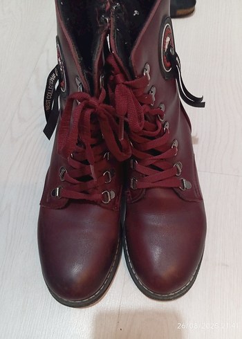 Bordo Deri Tokalı Biker kız çocuk bot - Görsel 2