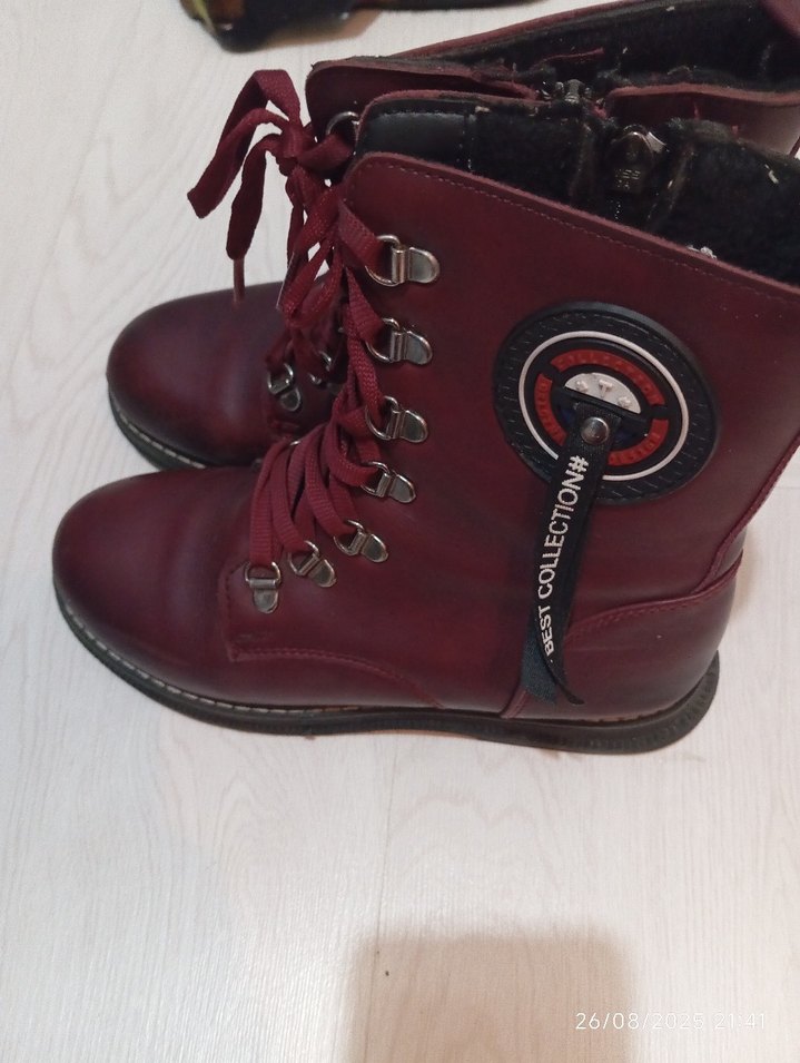 Bordo Deri Tokalı Biker kız çocuk bot - Görsel 3