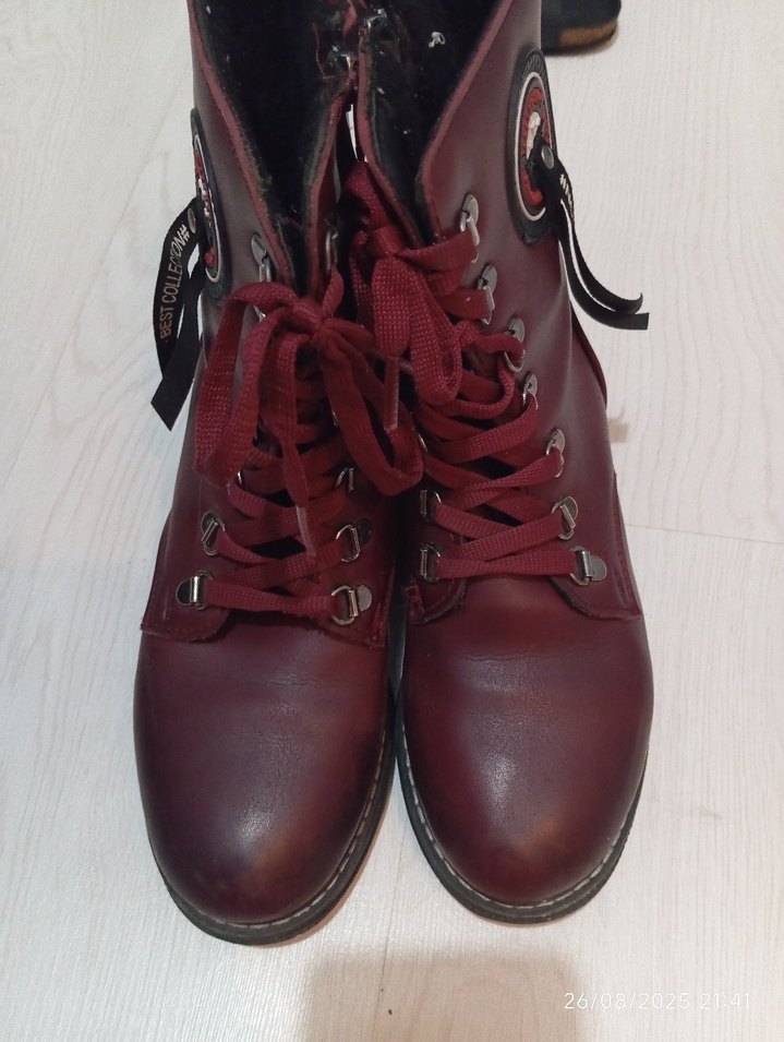 Bordo Deri Tokalı Biker kız çocuk bot - Görsel 2