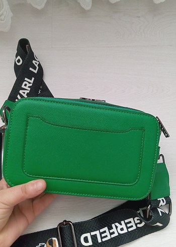 Beden Lagerfeld Baskılı Yeşil Deri Kadın Çapraz Çanta