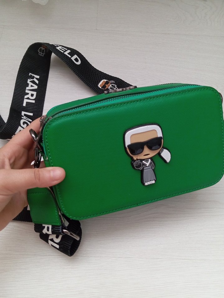 Lagerfeld Baskılı Yeşil Deri Kadın Çapraz Çanta - Görsel 4