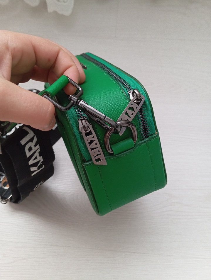 Lagerfeld Baskılı Yeşil Deri Kadın Çapraz Çanta - Görsel 2