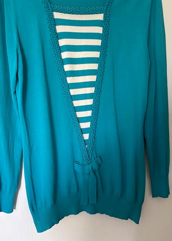 Turkuaz V Yaka Uzun Kollu Kadın Kazak - Görsel 2