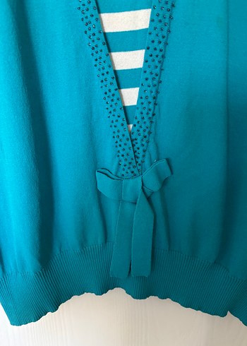 Turkuaz V Yaka Uzun Kollu Kadın Kazak - Görsel 5