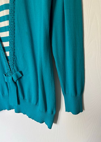 Turkuaz V Yaka Uzun Kollu Kadın Kazak - Görsel 4