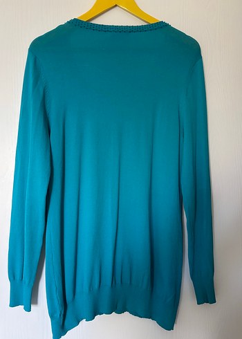 Turkuaz V Yaka Uzun Kollu Kadın Kazak - Görsel 7