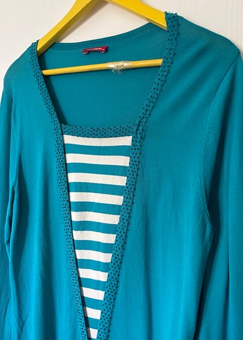 Turkuaz V Yaka Uzun Kollu Kadın Kazak - Görsel 3