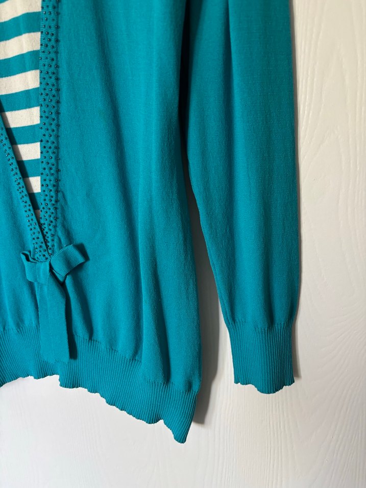 Turkuaz V Yaka Uzun Kollu Kadın Kazak - Görsel 4