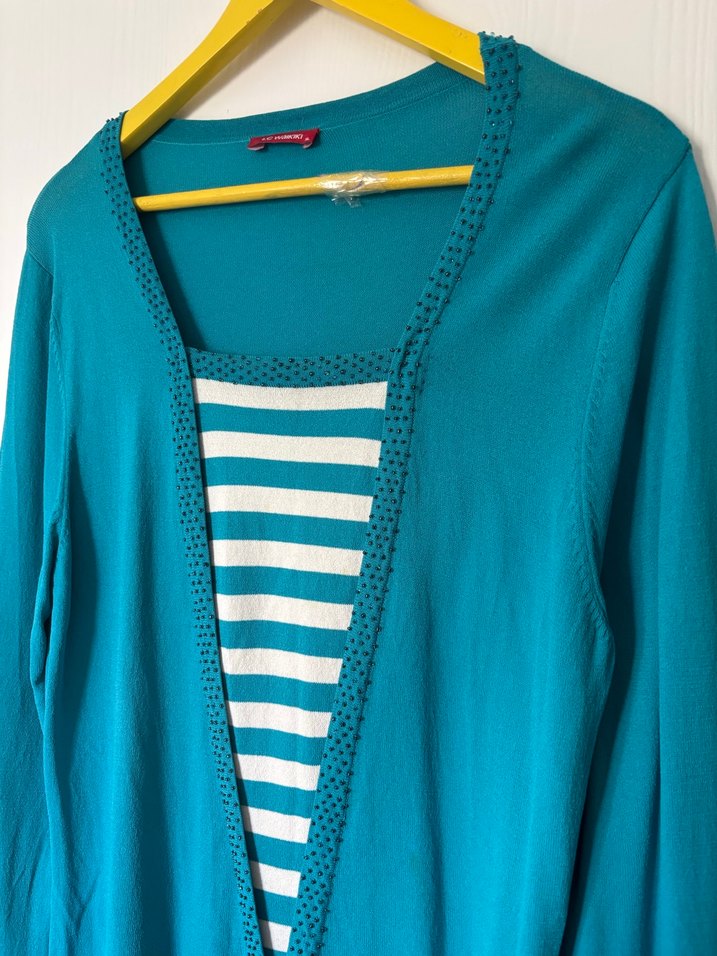 Turkuaz V Yaka Uzun Kollu Kadın Kazak - Görsel 3