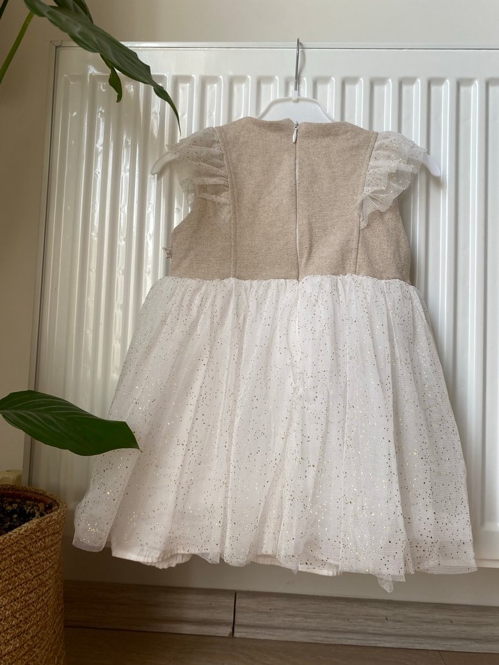 Kız Çocuk Beyaz Fırfırlı Pamuklu Elbise - Görsel 3