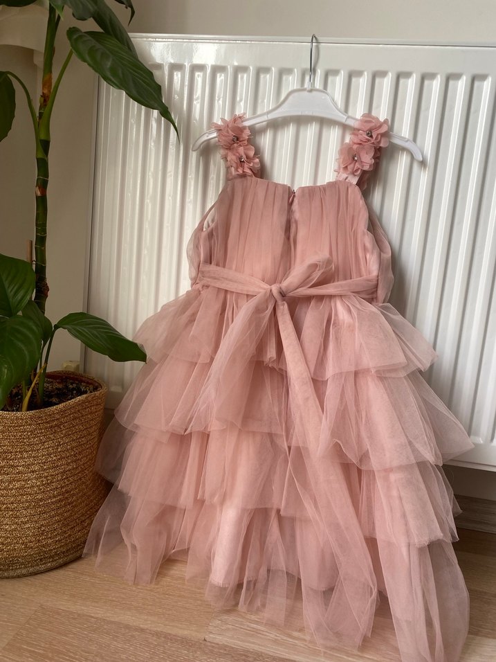 Pembe Kat Kat Fırfırlı Kız Çocuk Elbisesi - Görsel 3