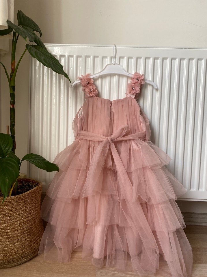 Pembe Kat Kat Fırfırlı Kız Çocuk Elbisesi - Görsel 2