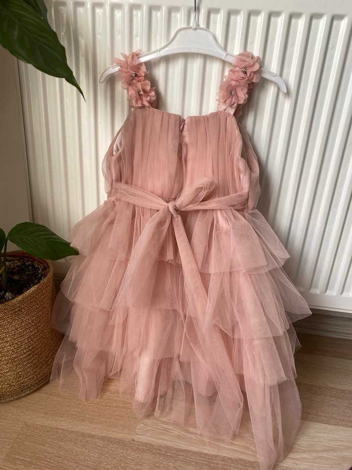 Pembe Kat Kat Fırfırlı Kız Çocuk Elbisesi - Görsel 4