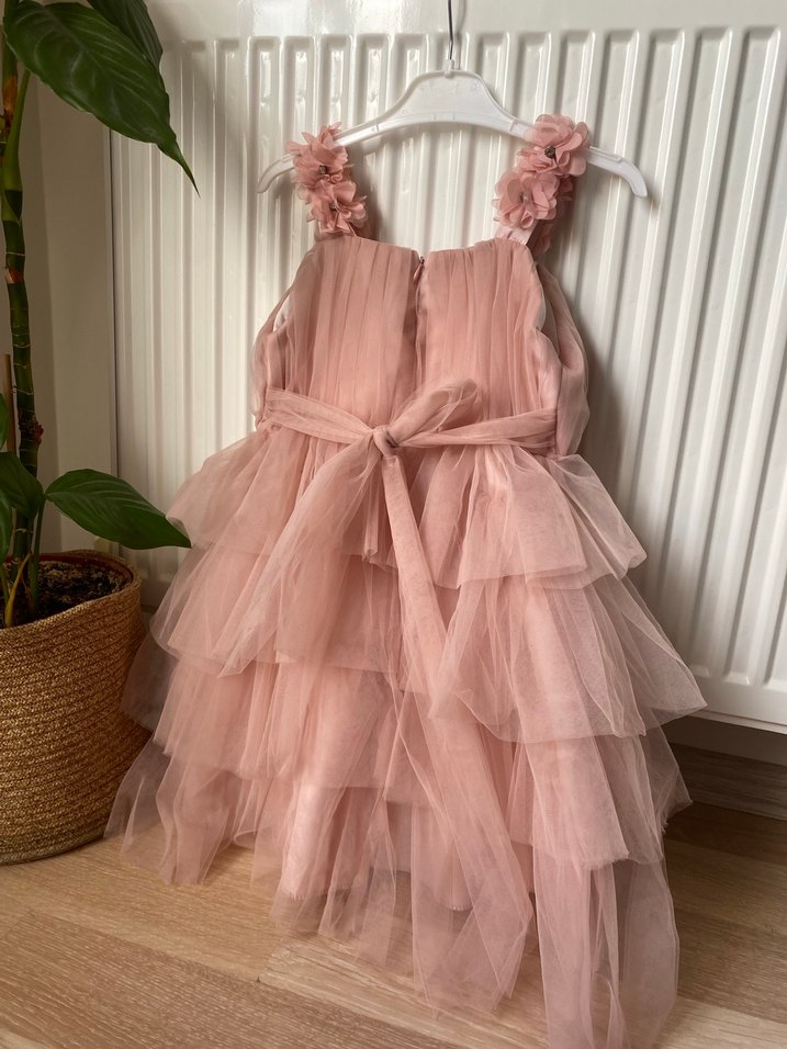 Pembe Kat Kat Fırfırlı Kız Çocuk Elbisesi - Görsel 5