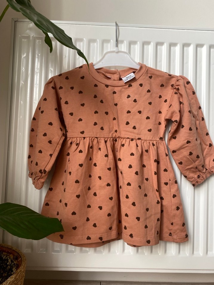 Uzun Kollu Kalp Desenli Kız Elbisesi - Görsel 2